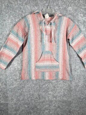 Baja San Jose Women's Drug Rug Boho Pullover Hooded Top Striped Size M